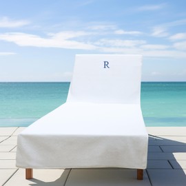 COTTON CRAFT Monogrammed Pool Lounge Chair Cover - Hotel Spa Chaise Embroidered Beach Chair Towel - Soft Absorbent 100% Ringspun Cotton Terry - Oversized 32 inch W x 82 inch L x 7 inch Pocket- White R
