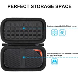 Lacdo Hard Carrying Case for SanDisk Extreme Pro with USB4 Portable SSD 2TB 4TB USB-C External Solid State Drive EVA Shockproof Water Repellent Protective Storage Travel Bag, Black