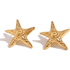 14K Gold Plated Starfish Earrings for Women Trendy, Boho Summer Beach Starfish Earring Gold Statement Hypoallergenic Studs Vacation Outfits Accessories Jewelry (Gold 2)