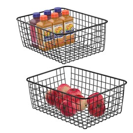 ZRAZ Kitchen Wire Baskets Farmhouse Decor Metal Food Storage Organizer,Household Refrigerator Bin with Built-in Handles for Cabinets, Pantry, Bathroom, Closets,Black