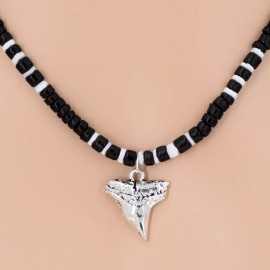 Grass Shack Trading Silver Shark Tooth Necklace Coconut and Puka Shell Beads 19, 22, or 25" 7035-06 - 22 in