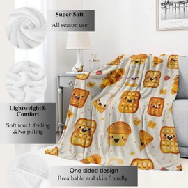 VODRM Cute Bread Blanket Autumn Breakfast Pastries Throw Blankets,Thanksgiving Gifts for Kids Women,Lightweight Soft Fleece,with Waffle Croissant and Muffin,Sofa Couch Bed Room Decor 50x60in