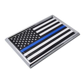 Elektroplate Standard Police Flag Blue Line Chrome Auto Emblem