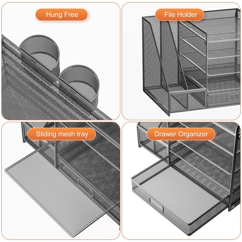 Marbrasse 5-Tier Paper Letter Tray Organizer with Drawer and Pen