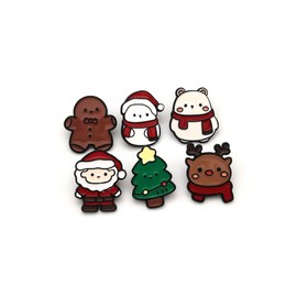 PTDecals 6PCS Christmas Santa Claus Christmas Tree Small Deer Snowman Bear Brooch Pins For Clothes Bag Christmas Decoration