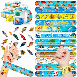 48 Fish 24PCS Fish Temporary Tattoos Sticker 24PCS Slap Bracelets Perfect for Themed Birthday Baby Showers or Classroom Rewards Ideal Decor and Gifts for Girls and Boys