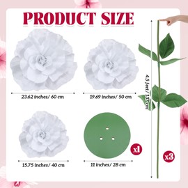 Daifunli 1 Set 4. 5 ft Giant Artificial Flowers Giant Rose for Decorations Valentine Huge Flannel Flower with Standing Base Creative Gift for Window Reception Banquet Ceremony Floral Decor (White)