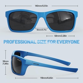 DEAFRAIN Kids Polarized Sports Sunglasses for Boys Girls Unbreakable Flexible Frame Youth Baseball Running Fishing Glasses for Age 5-14(Matte Blue Frame | Black Lens)