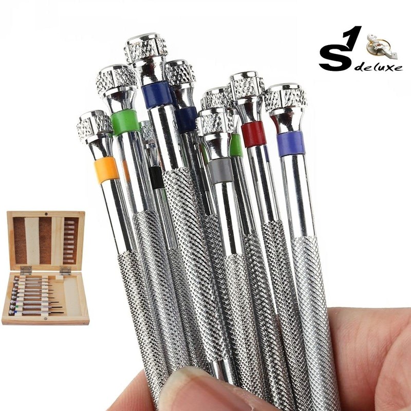 9 Watchmaker's Screwdrivers in Real Wooden Box S1 Deluxe Star