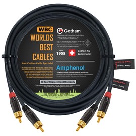 18 Foot RCA Cable Pair - Gotham GAC-4/1 (Black) Star-Quad Audio Interconnect Cable with Amphenol ACPL Black Chrome Body, Gold Plated RCA Connectors - Directional