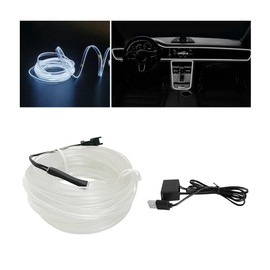 KHGUZ EL Wire Car Interior LED Strips Lights, 16FT 5V USB Auto Neon Light Strip, Electroluminescent Vehicle Interior Ambient Lighting Decor Accessories, Universal for RV, SUV, Truck (White)
