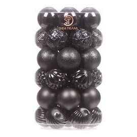 Sea Team 41-Pack Christmas Ball Ornaments with Strings, 60mm/2.36" Medium Size Baubles, Shatterproof Plastic Christmas Bulbs, Hanging Decorations for Xmas Tree, Holiday, Wedding, Party, Black