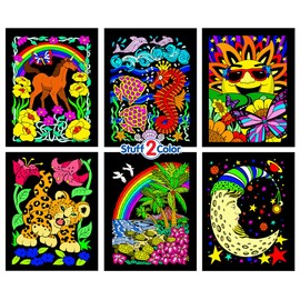 Stuff2Color Unicorn, Leopard Cub, Turtles, Moon, Seahorse, & Sun - 6 Fuzzy Velvet Posters