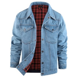 Mr.Stream Men's Snap Jean Jacket Western Cowboy Plaid Flannel Lined Work Denim Trucker Jackets 3270 Light Blue L