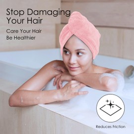 TENSTARS 5 Pack Thicken Microfiber Hair Towel Wrap for Women - Elastic Loop Design - 320GSM Coral Velvet - Quick Dry Hair Turban - 11x28 Inch (Pink)