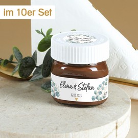 Herz & Heim® Wedding Favour - Nut Nougat Cream - with Name of the Bride and Groom Eucalyptus