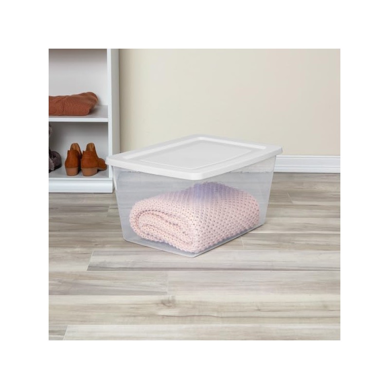Sterilite 16 Pack Storage Box, 58 Quart Stackable Tote, Clear