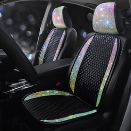 Pirador Bling Crystal Diamond Sparkly Glitter Car Seat Cover Premium PU Front Seat Protector Pad Works with 95% of Vehicles Bling Bling Rhinestones Auto Interior Accessories for Women Color 2Seats