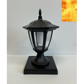 JAYXC HOME 2-Pack Solar Post Flame Light, Outdoor Deck Fence Post Cap LED Light, Waterproof 6X6 Black Post Top Solar Powered Light with Flickering Flame