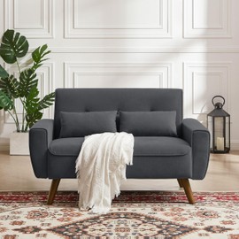 Jarenie 48.8" Small Loveseat Sofa, Mid Century Modern Love Seat Couch with Back Cushions and Wood Legs, 2 Seater Couches for Living Room, Bedroom, Small Spaces, Dark Grey