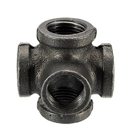 TuToy 1/2 inch 3/4 inch 1 inch 5-way pipe fitting malleable iron black socket cross female tube connector - 1 inch