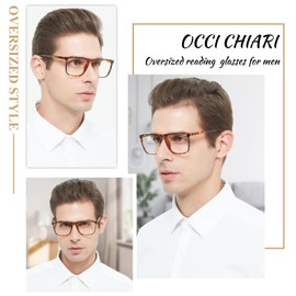 OCCI CHIARI Large Reading Glasses for Men Stylish Oversized Square Readers Spring Hinge 1.00 1.50 2.00 2.50 3.00 3.50 4.00 5.00 6.00(Tortoise,1.5)