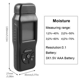 Moisture Meter Wood, Moisture Meter Detector, Moisture Meter, Wood Moisture Meter, Moisture Detector with Green Backlight, for Firewood, Wood, Building Materials (Black)