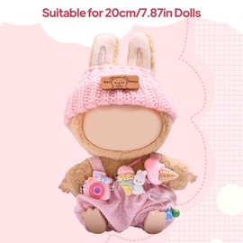 3 Pcs Doll Clothes for 20cm Plush Dolls, Handcrafted Cuddly Toy Clothing Outfit Set Include 1 Leggings 1 Hat 1 Camera, Compatible with Vinyl Plush Toy Outfit Doll Accessories (No Doll)