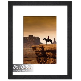 A PLUS MAX 8x10 Picture Frame, Engineered Wood Frame Display Photo 5x7 with Mat or 8 x 10 without Mat, 8 by 10 Frame with Black Wood Grain for Wall - 1 Pack/Black/8"x10"