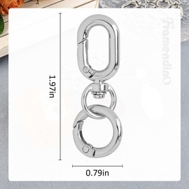 Framendino, 10 Sets Double Opening Swivel Clasp Clips Metal Lobster Claw Clasps Snap Hooks Keychain Clip with Key Ring for DIY Crafts (Silver)