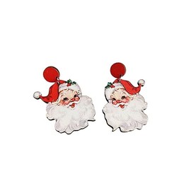 Funny Cute Christmas Earrings Santa Claus Christmas Tree Snowman Wooden Dangle Drop Earrings Vintage Gingerbread Man Cow Bus Earrings for Women Xmas Christmas Party Jewelry-C Red Santa Claus
