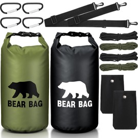 Foilswirl 2 Sets Bear Food Bag for Camping Ultralight Food Bag Hanging System Includes 2 Pcs Waterproof Bear Bag Pulley System and 4 Pcs Nylon Ropes 4 Pcs Clips 2 Pcs Rock Pouch (Black, Green,20l)