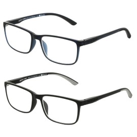 Foster Grant Men's Tatum 2-Pack Rectangle Reading Glasses, Navy, Black, 39 mm, 2.75 Diopters