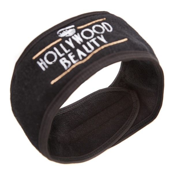 HOLLYWOOD BEAUTY Spa Headband for Woman Comfy & Soft - Adjustable Head Hair Band to Keep Hair Off the Face when Dermaplaning, Cleansing, Mask, Applying Makeup - Black