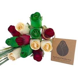 The Original Wooden Rose Primitive Wooden Rose Christmas Flower Bouquet Closed Bud (1 Dozen)