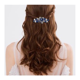 EVER FAITH Women's Austrian Crystal Barrette for Prom, Orchid Leaf Cluster Water Drop Hair Clip Blue Silver-Tone