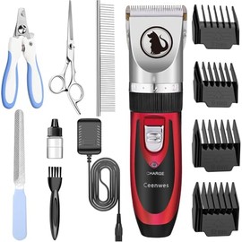 Ceenwes Dog Clippers with Storage Case Low Noise Pet Clippers Rechargeable Trimmer Cordless Grooming Tool Professional Dog Hair Trimmer with Comb Guides Scissors for Dogs Cats & Others（Red）