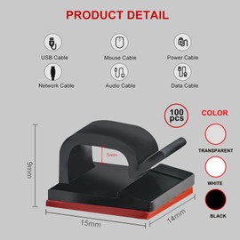 100pcs Cable Clips, Cable Holder, Cord Clips Wall, Under Table, Christmas Lights, Car, Car Recorder, Ethernet (Transparent)