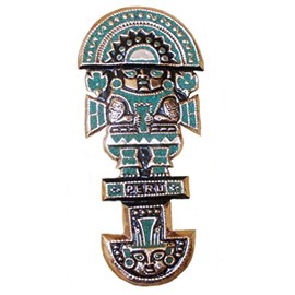 Alpacaandmore Handmade Peruvian Tumi Inca Wall Art Figurine Copper Turquoise Stones 32 cm