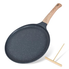 Crepe Pan 24 cm, Non-Stick Pan, Omlette Pancake Pan, with Removable Handle, Medical Stone Coating, Non-Stick Coating, for All Cookers and Induction Cookers, PFOA Free (Grey)