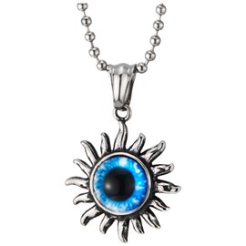 Steel Men Women Spiral Spin Swirls Sun Flame Blue Black Evil Eye Protection Vintage Pendant Necklace（CA）