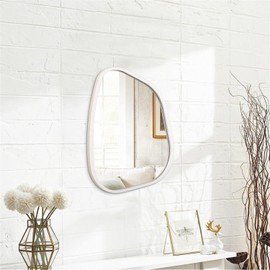 HLFMVWE Irregular Wooden Framed Wall Mirror Modern Asymmetrical Unique Hanging Mirror Artistic Boho Mirror Decor Bathroom Vanity Bedroom Living Room Entryway Hallway 14'' x 10''