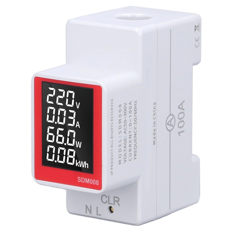 AC Digital Display Meter Rail Type Power Voltmeter Energy Reset