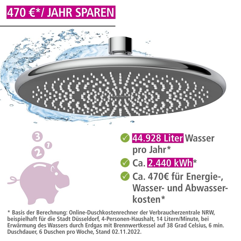 WENKO Water-Saving Rain Shower Head, Water-Saving Universal Shower Head with