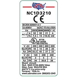 US Breaker NC1-D3210-V120 UL Listed (for USA) Replacement for Telemecanique LC1D3210 G6 (LC1 D32 10) (120V Coil) Contactor