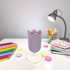 Pen Holder Desk Plastic Tulip Holder Girls Small Makeup Box Cute Stationery Organizer Pencil Stand Pen Cup Desk Decoration Pen Holder Office