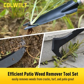 Colwelt Weed Remover Tool Set 3-Pack, Hand Weeding Tools For Garden, Weed Puller Root Remover with Wooden Handle & Serrated Edge, Garden Lawn Weeder Tool for Removing Moss And Weeds In Paving Joints