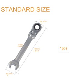 cSeao 12mm Flex-Head Ratcheting Combination Wrench 72-Teeth, Cr-V Constructed, Chrome Plating