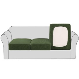 H.VERSAILTEX Super Stretch Couch Cushion Covers Sofa Cushion Slipcovers Jacquard Fabric Individual Seat Couch Slipcover Sets for Pets with Elastic Bottom(3 Packs Cushion Sofa Covers, Bronze Green)
