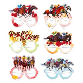 LOONELO Kentucky Derby Glasses, 12 Pcs Horsing Racing Derby Photo Booth Props, Run for The Roses Horse Racing Churchill Downs Props Eyeglasses for Horsing Racing Derby Party Supplies